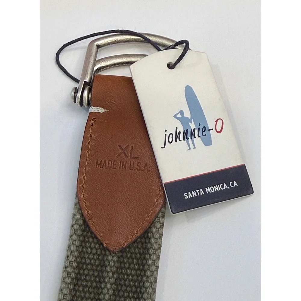 NEW JOHNNIE-O MENS PINE GREEN BRENTWOOD WASHED CANVAS D-RING BELT GOLF SZ XL